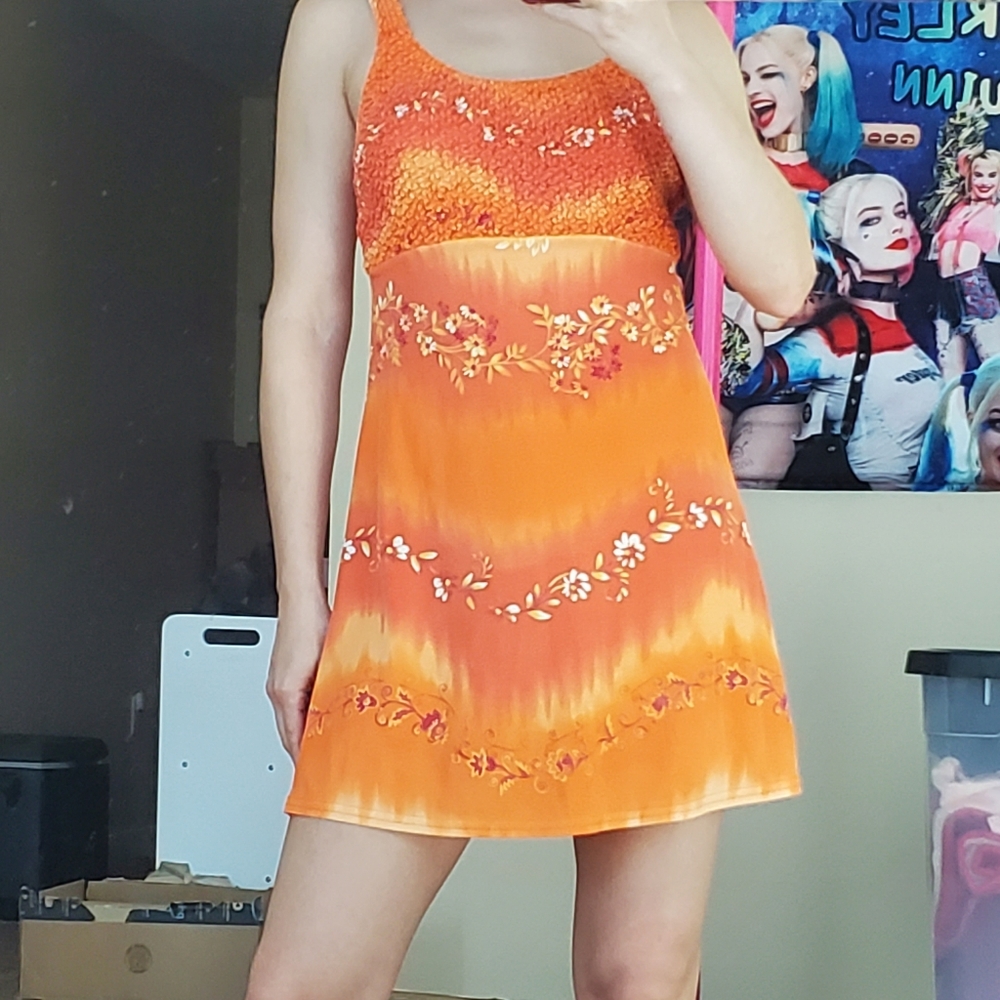 Vintage 90's Up Front orange floral dress